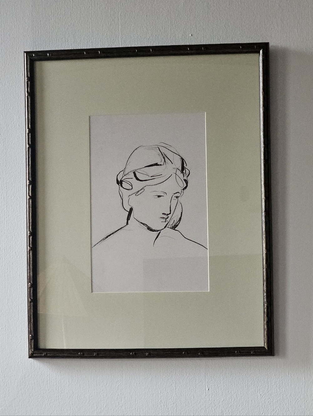 Target Threshold Framed Minimal Line Art Portrait - Light Green Mat, Black Frame